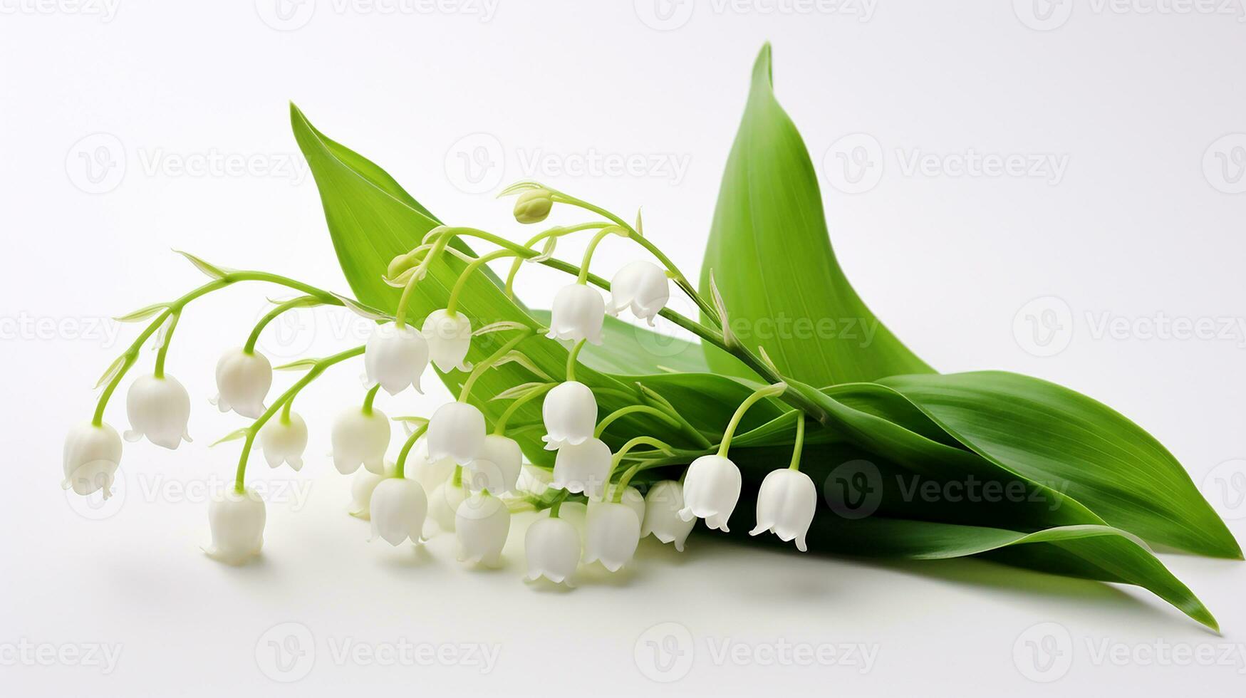 Photo of beautiful Lily of the Valley flower isolated on white background. Generative AI