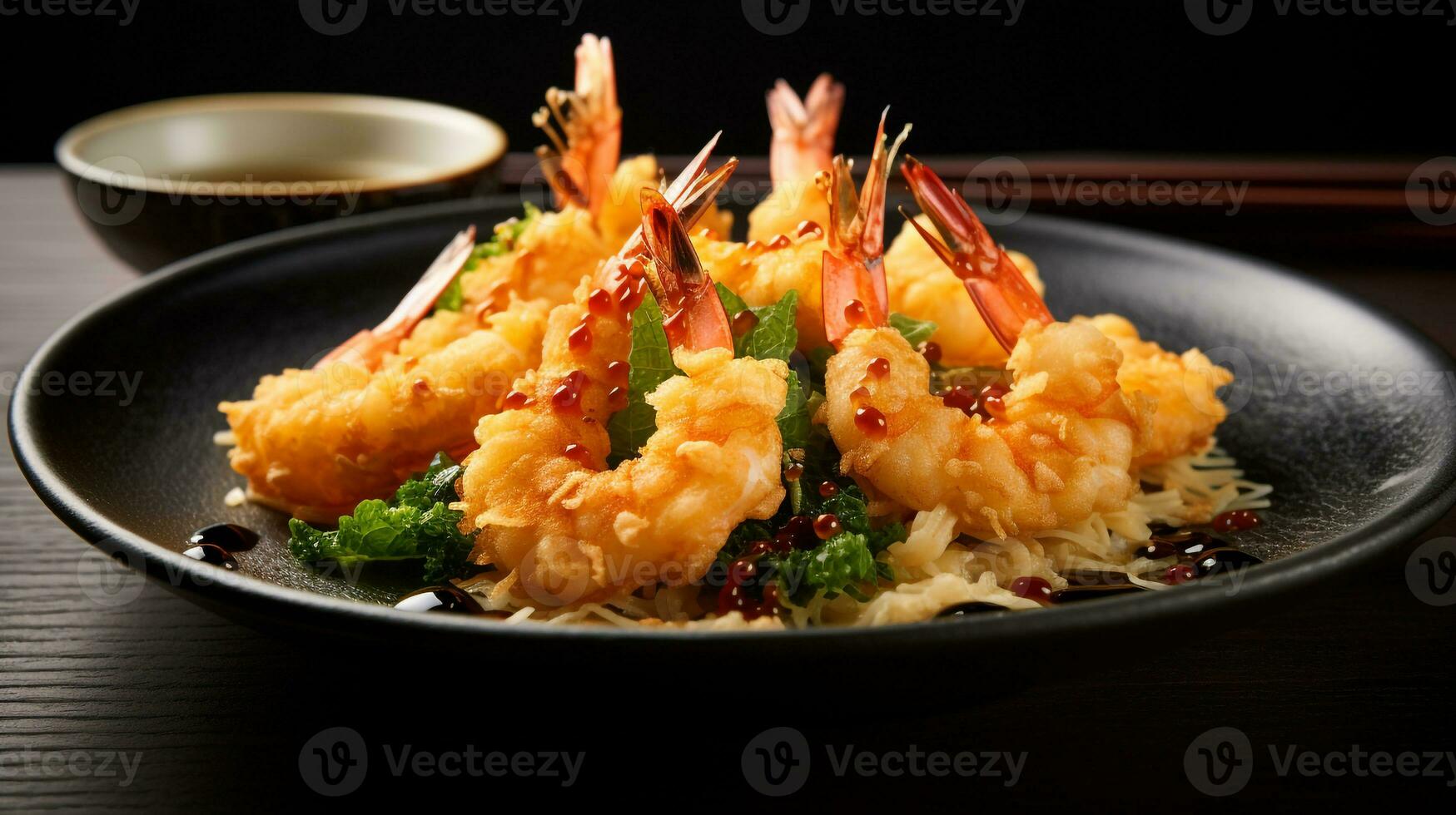 foto de gamba tempura como un plato en un gama alta restaurante. generativo ai