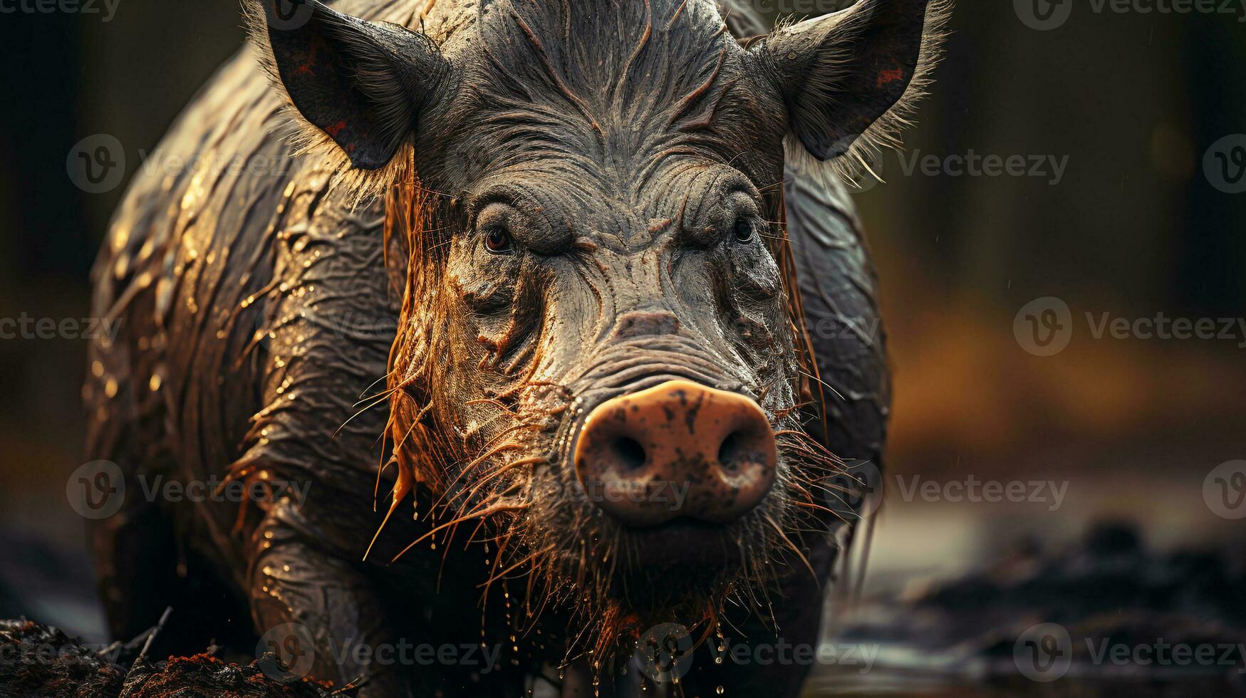 Close-up photo of a Warthog looking any direction on jungle. Generative AI