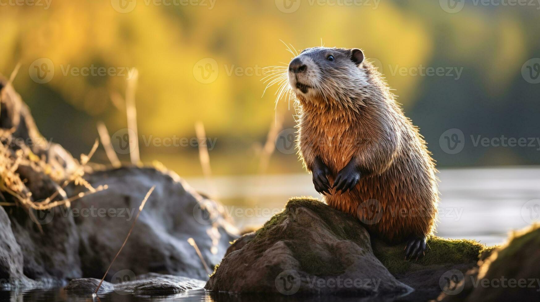 Close-up photo of a Nutria looking in their habitat. Generative AI