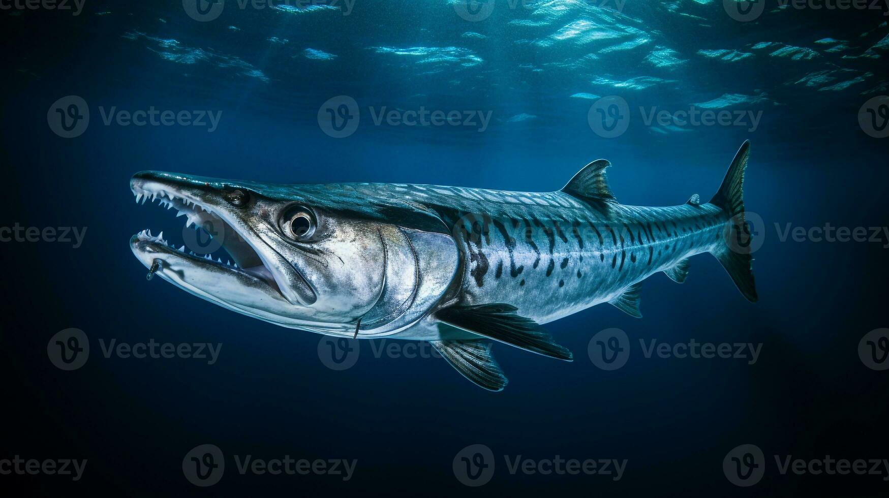 Wildlife photography of Photo of Barracuda. Generative AI