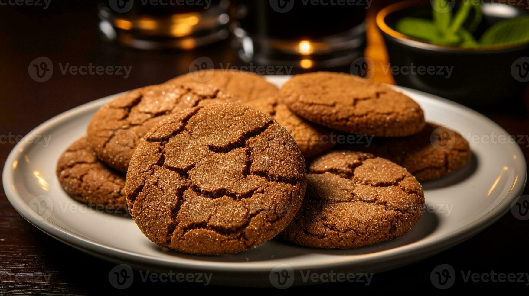 Photo of Ginger Molasses Cookies as a dish in a high-end restaurant. Generative AI