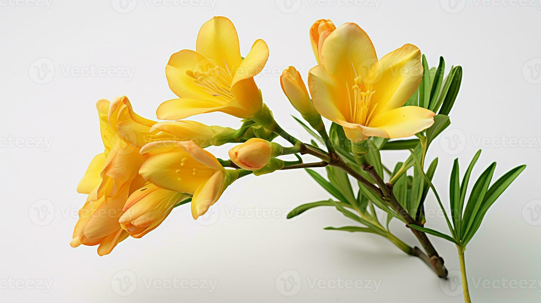 Photo of beautiful Freesia flower isolated on white background. Generative AI