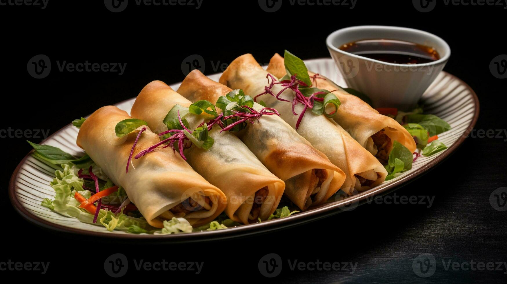 Photo of Thai Spring Rolls as a dish in a high-end restaurant. Generative AI