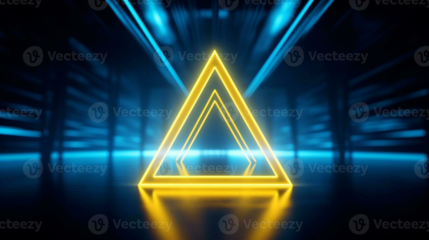 Cool blue geometric triangular figure background with a yellow neon laser light photo