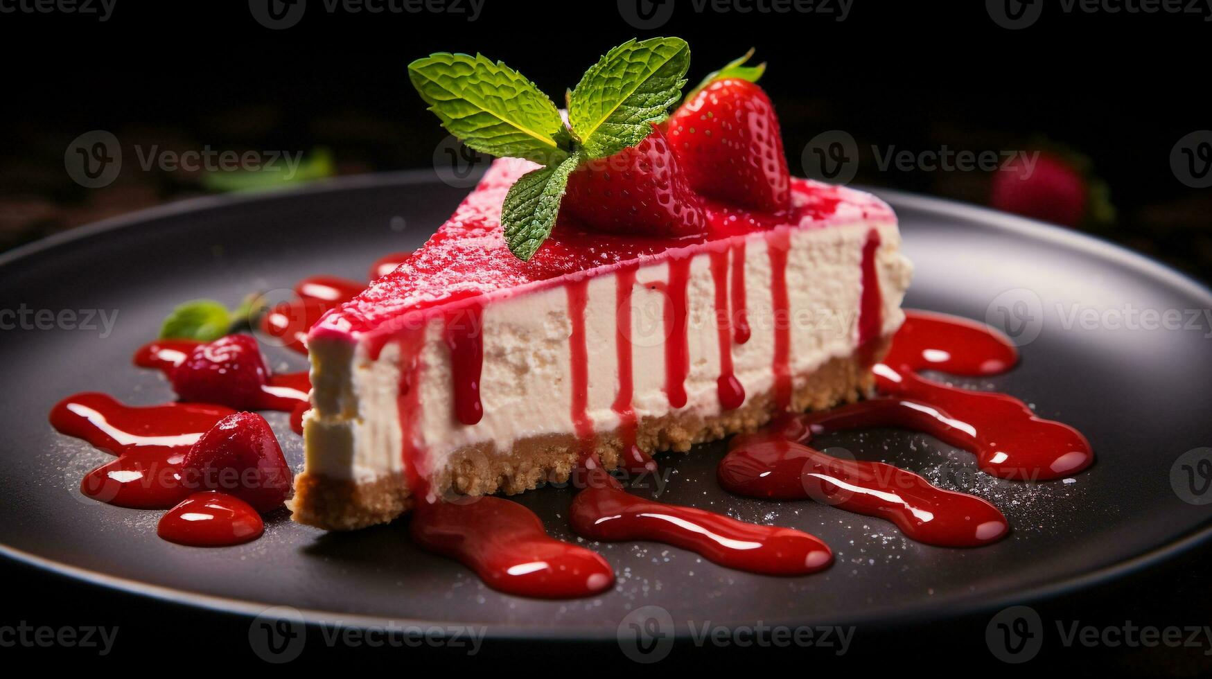 Photo of Strawberry Cheesecake as a dish in a high-end restaurant. Generative AI