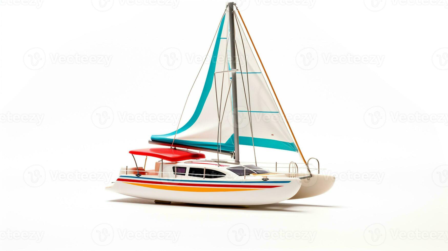 Displaying a 3D miniature Catamaran. Generative AI photo