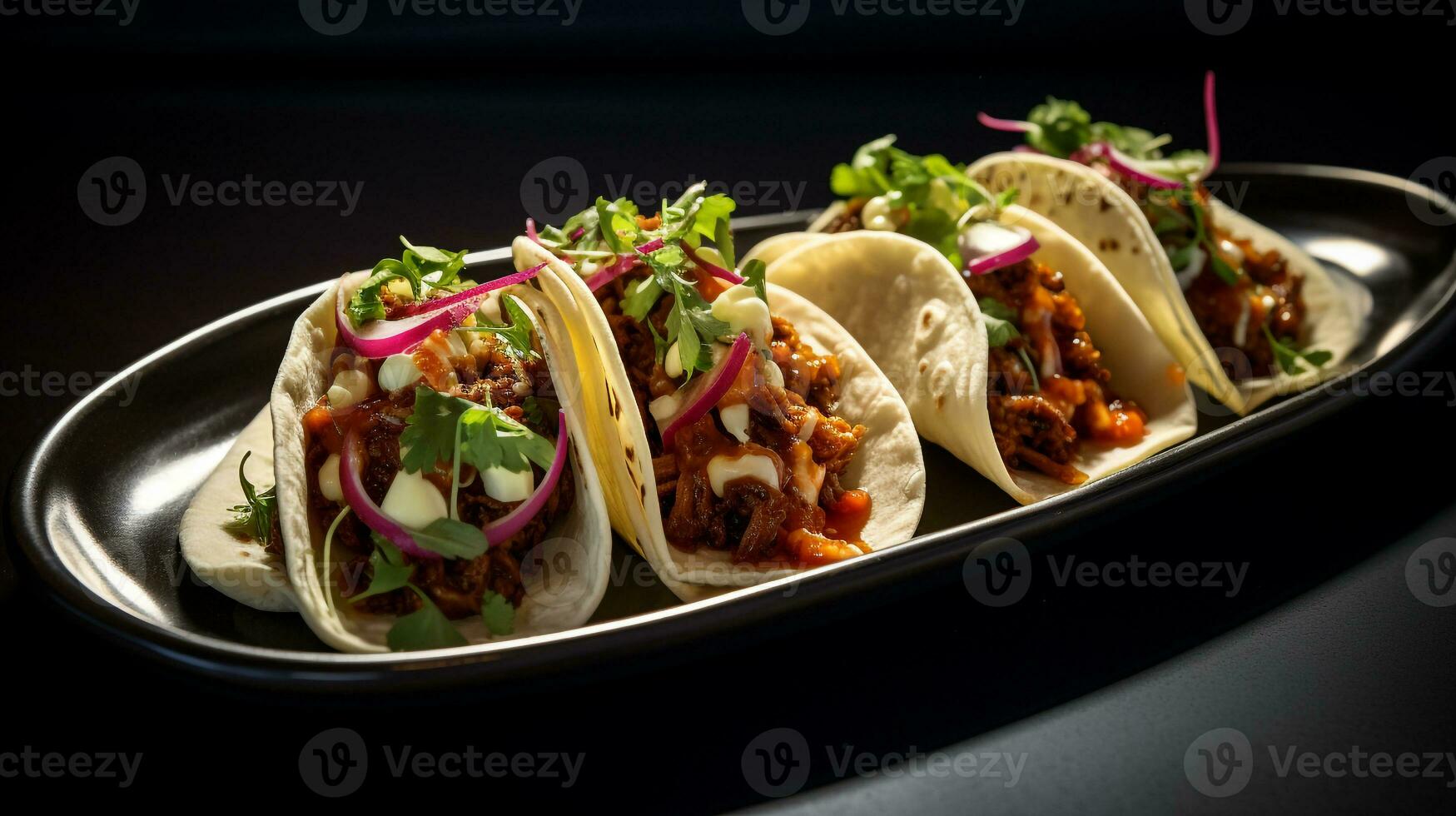 Photo of Tacos as a dish in a high-end restaurant. Generative AI