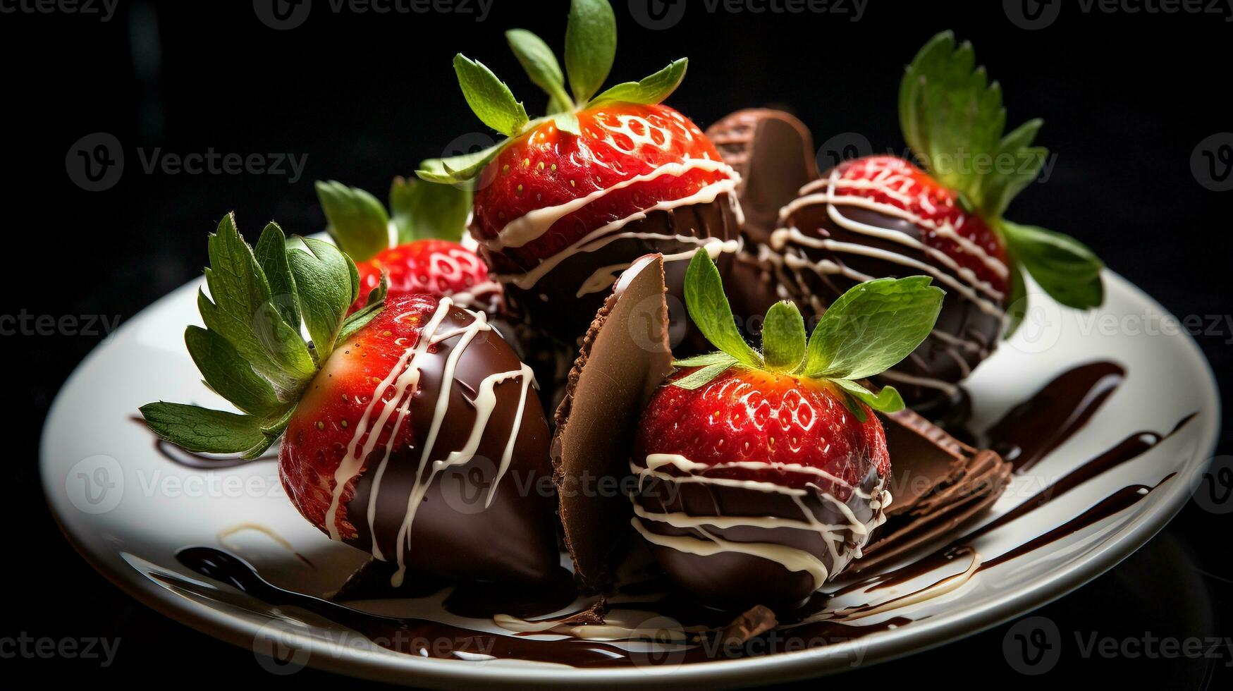 Photo of Chocolate Covered Strawberries as a dish in a high-end restaurant. Generative AI