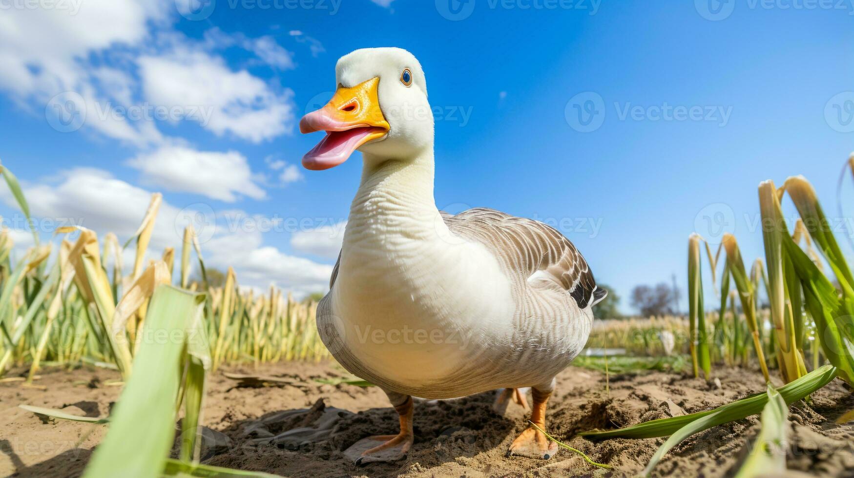 Photo of a Goose in the Farmland. Generative AI