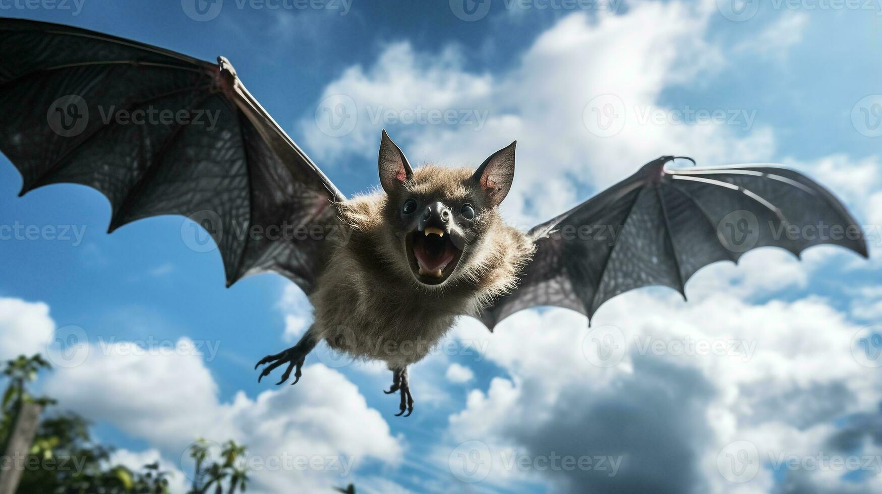 Photo of a Vampire Bat under Blue Sky. Generative AI