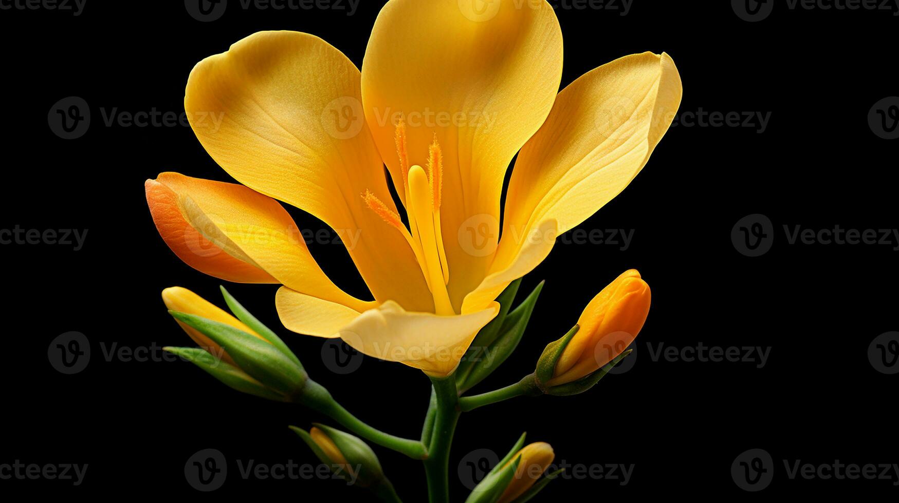 Photo of beautiful Freesia flower isolated on white background. Generative AI