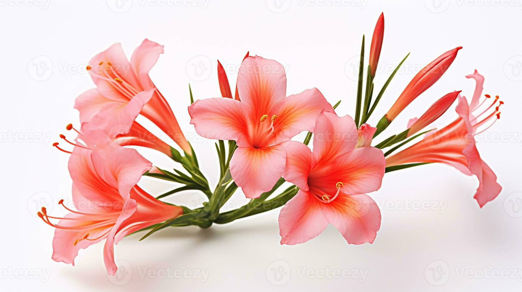 Photo of beautiful Watsonia flower isolated on white background. Generative AI