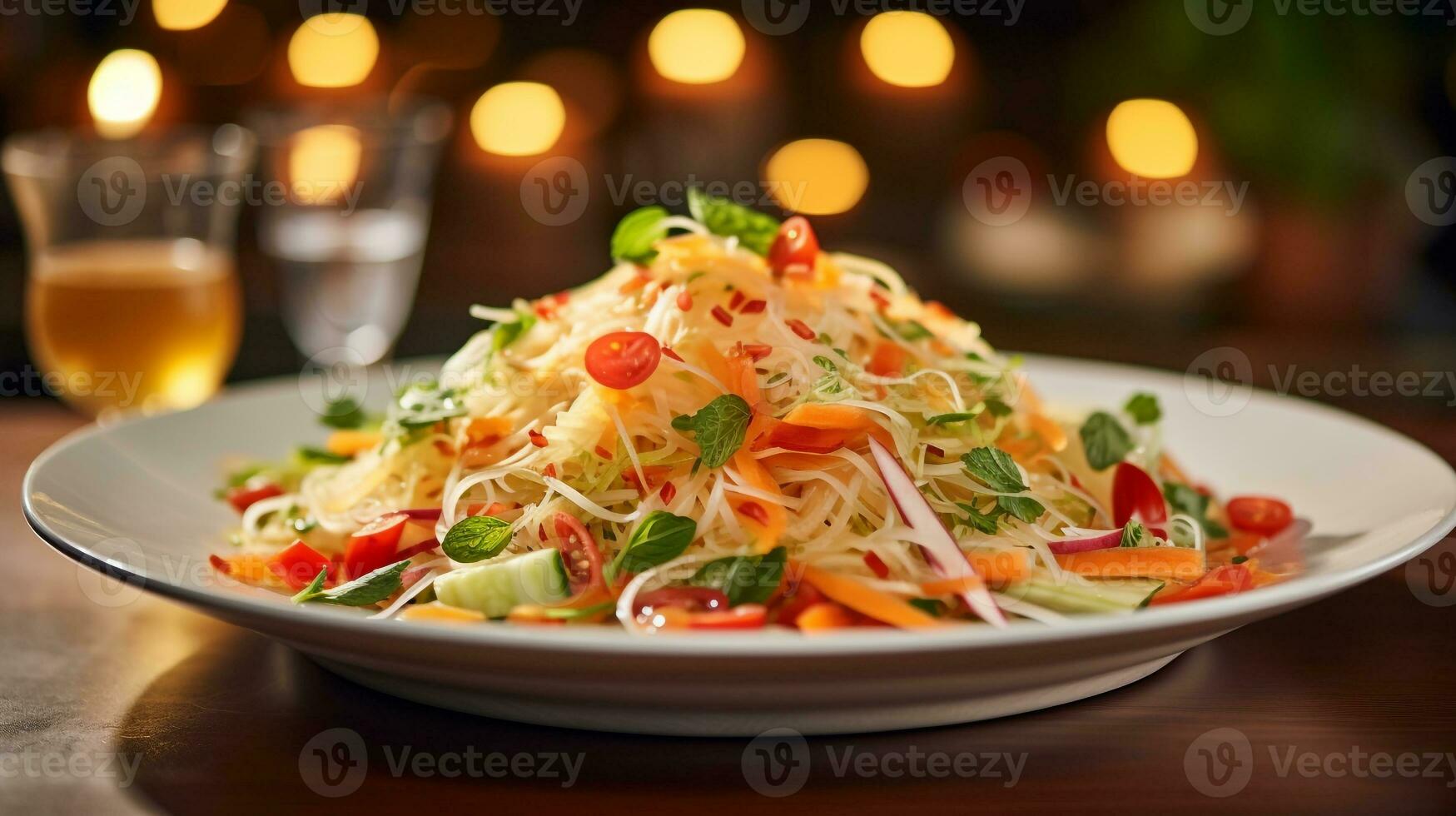 Photo of Papaya Salad as a dish in a high-end restaurant. Generative AI