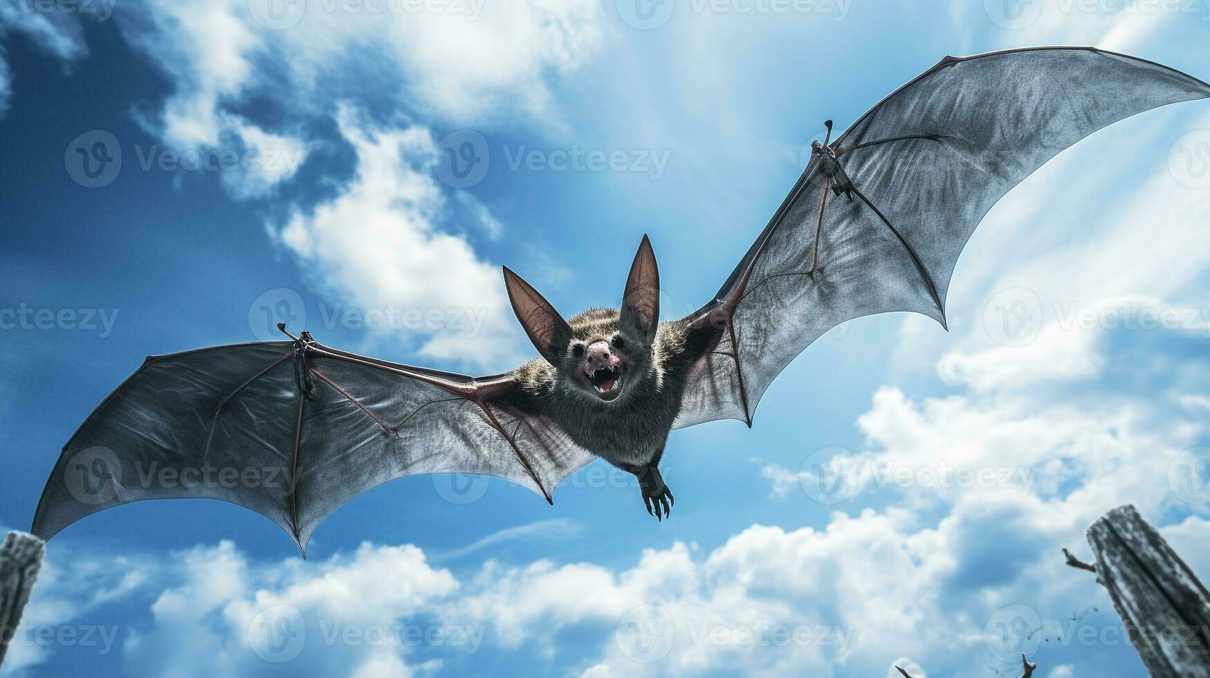 foto de un vampiro murciélago debajo azul cielo. generativo ai
