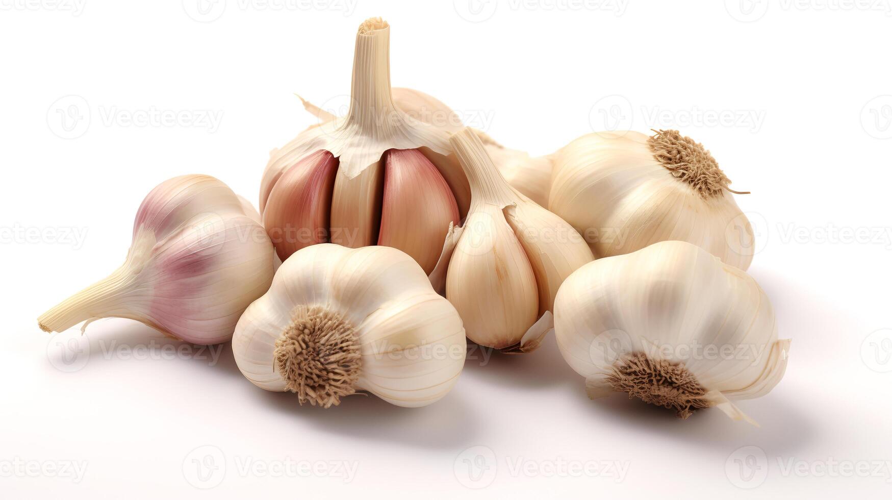 Photo of Garlics isolated on white background.