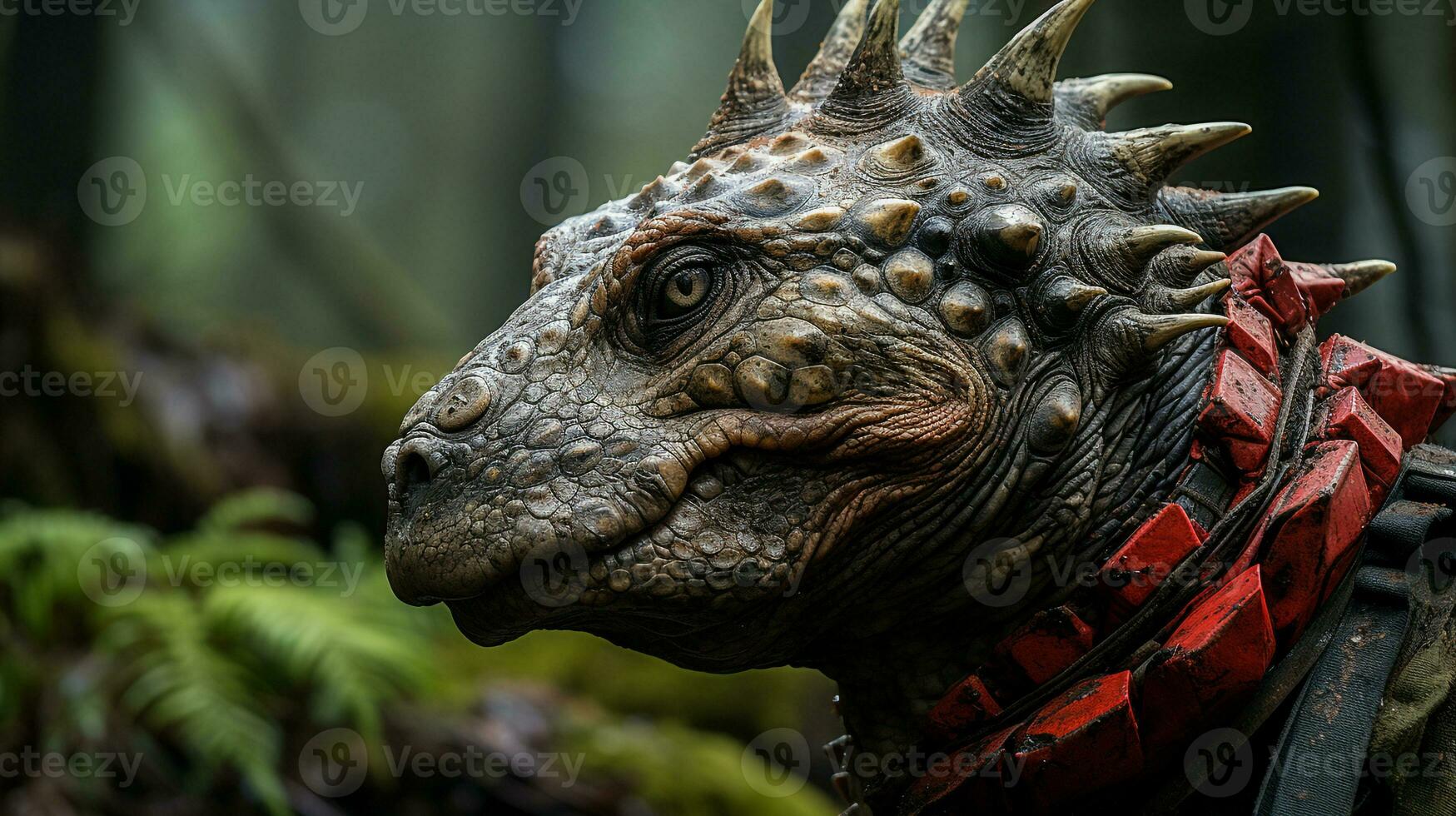 Close-up photo of a Ankylosaurus looking in their habitat. Generative AI