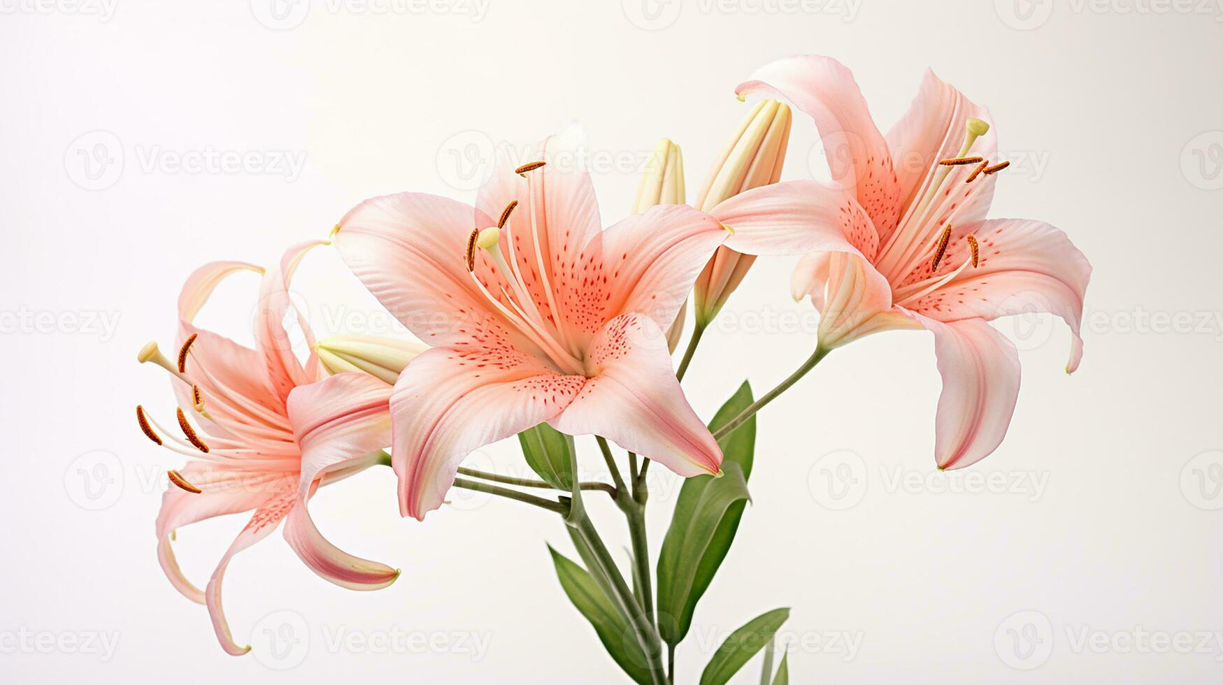 Photo of beautiful Fairy Lily flower isolated on white background. Generative AI