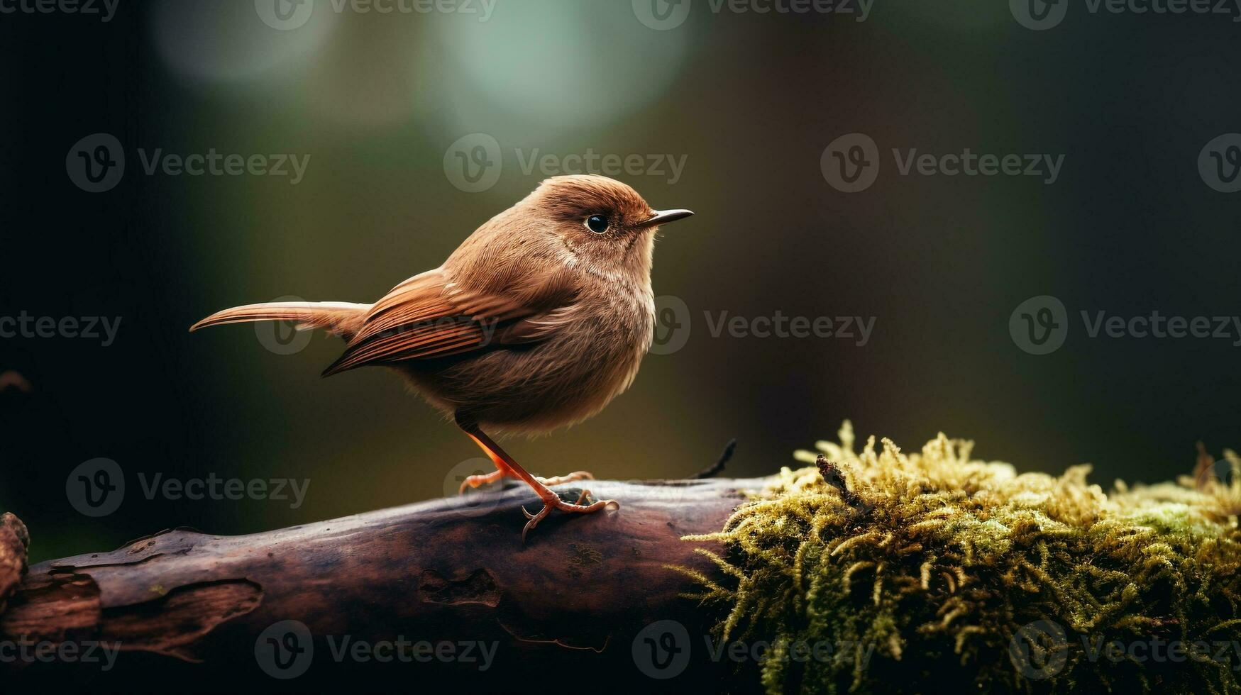 Photo of a Nightingale standing on a fallen tree branch at morning. Generative AI