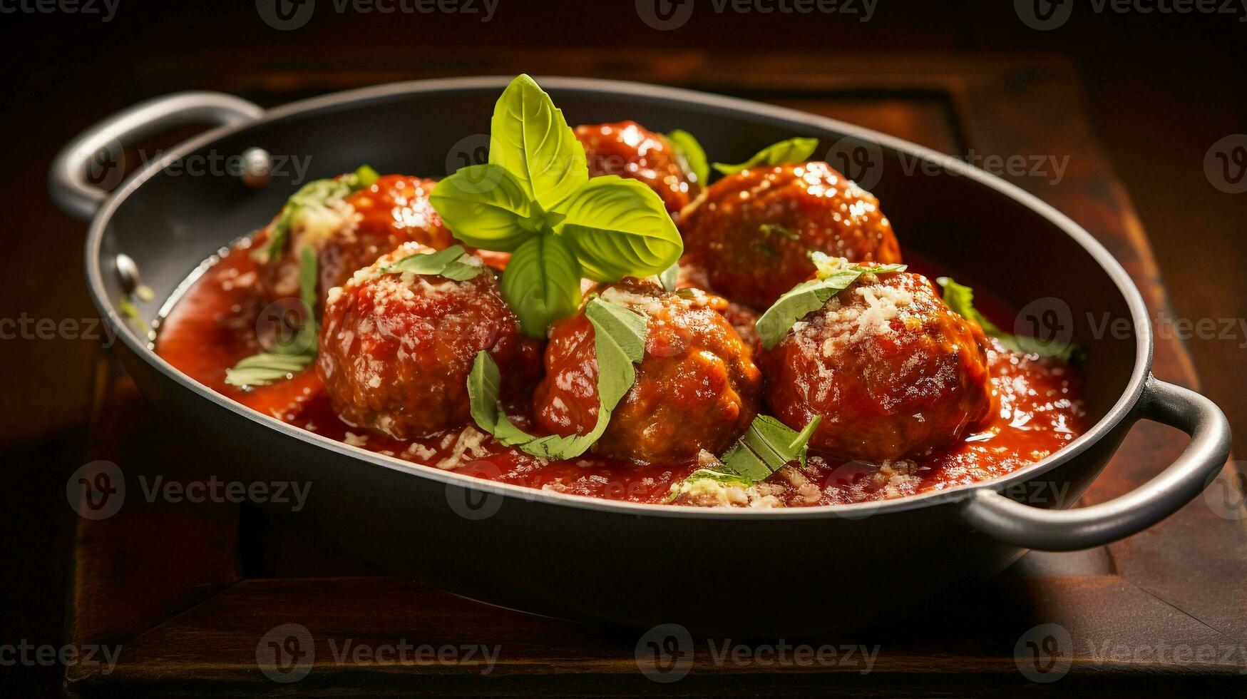 Photo of Meatballs in Marinara Sauce as a dish in a high-end restaurant. Generative AI