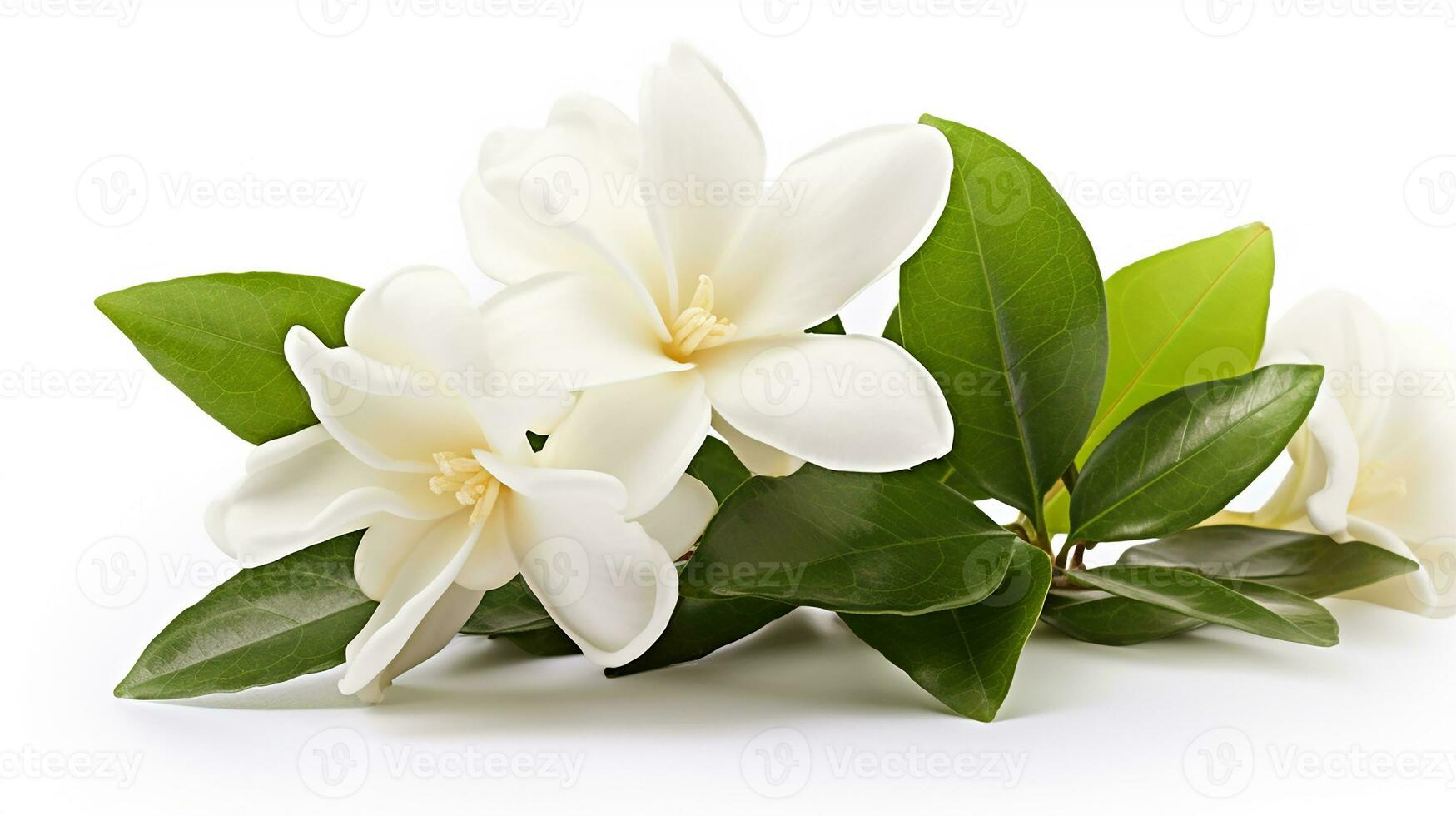 Photo of beautiful Jasmine flower isolated on white background. Generative AI