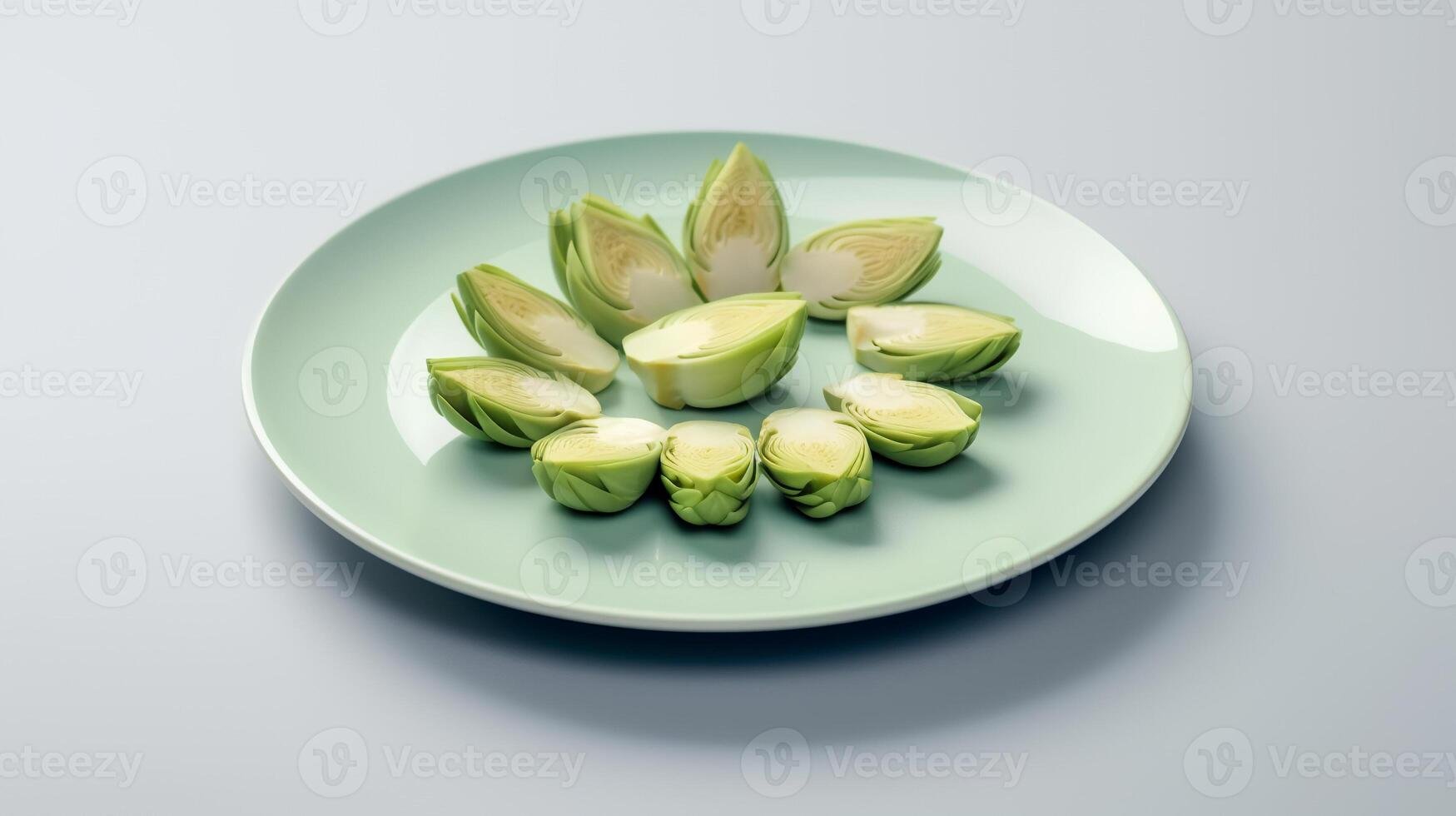 Photo of Artichoke slices on plate isolated on white background.