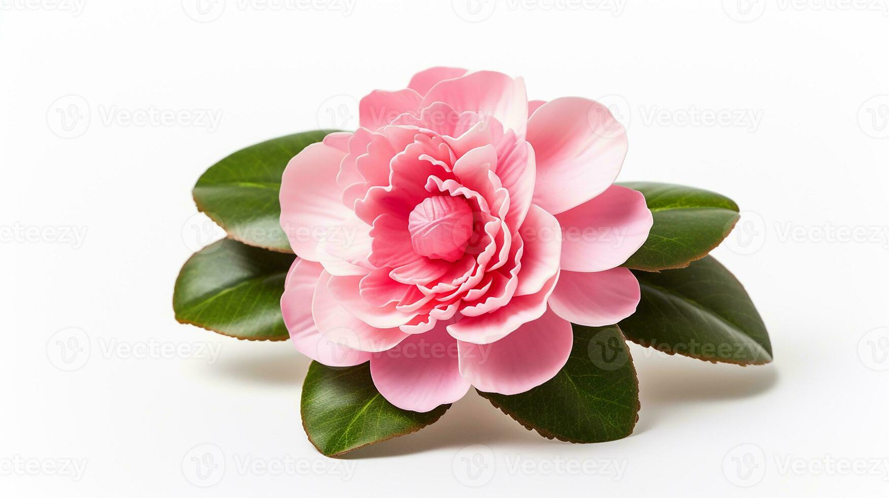 Photo of beautiful Camellia flower isolated on white background. Generative AI