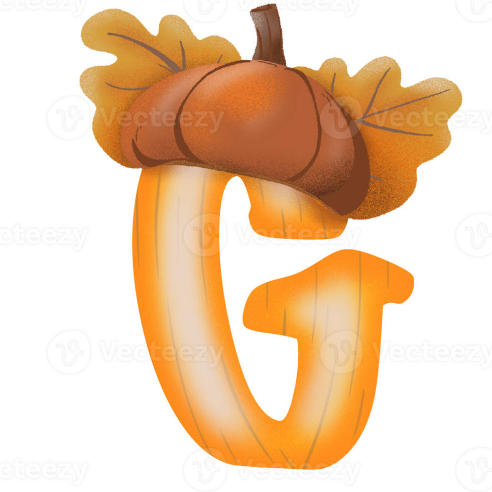 Letters A-Z with oak tree seeds in autumn season png