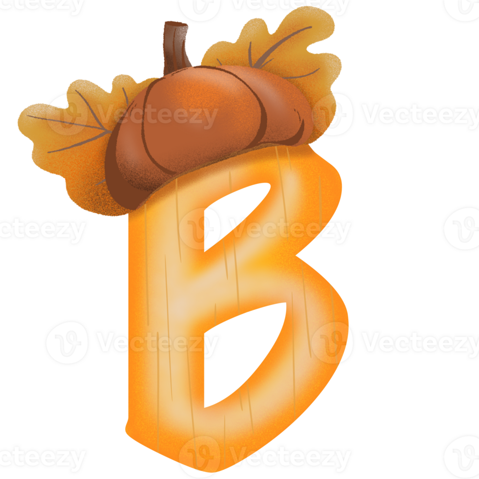 Letters A-Z with oak tree seeds in autumn season png