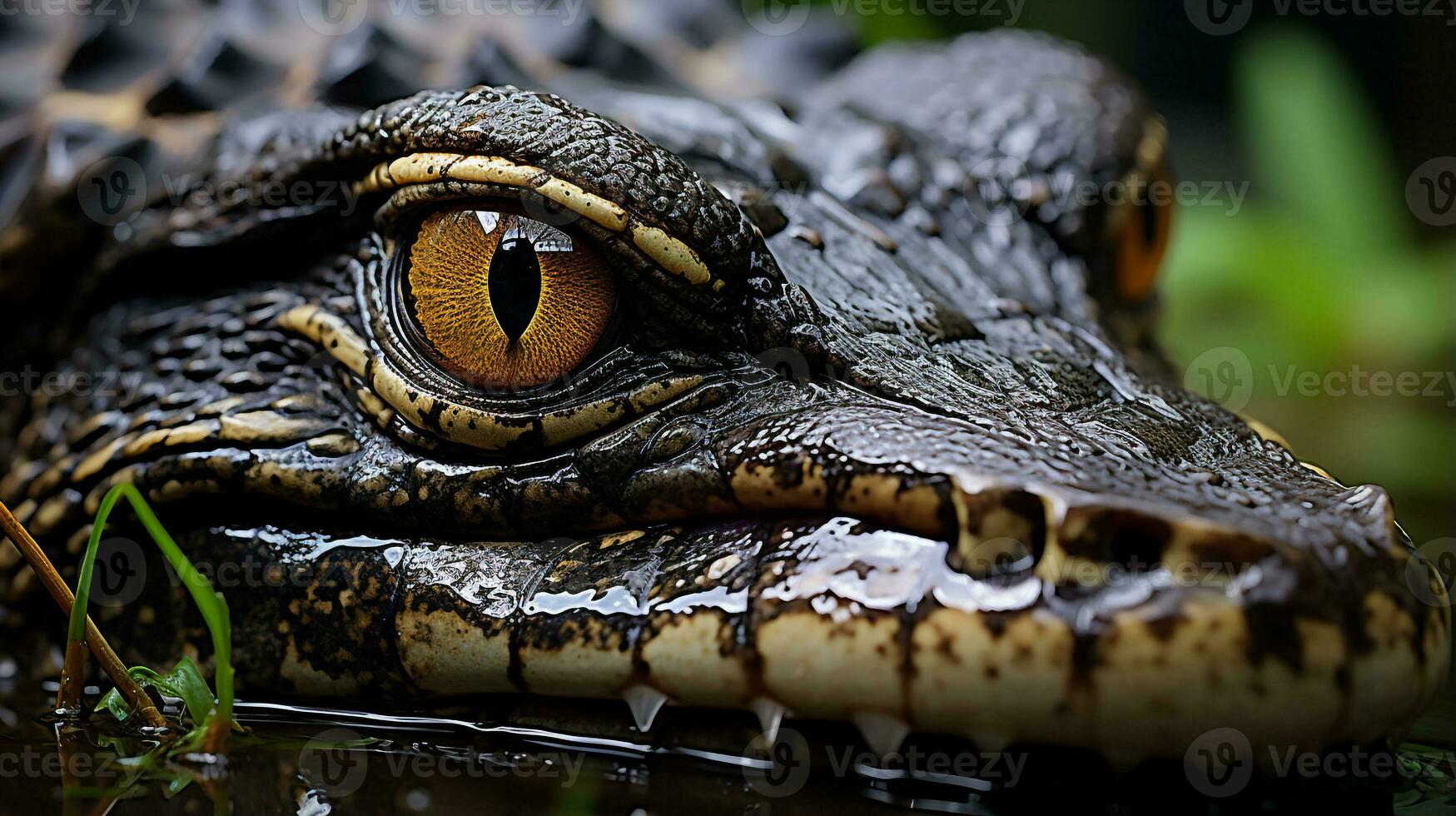 Close-up photo of a Crocodile looking in their habitat. Generative AI