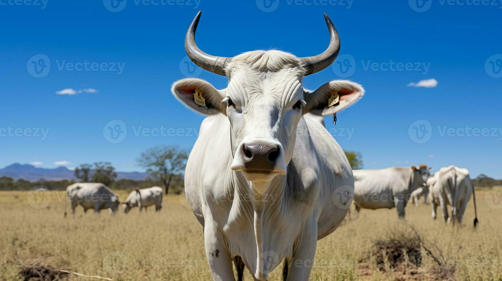 Photo of a Zebu Brahman cattle in the Farmland. Generative AI