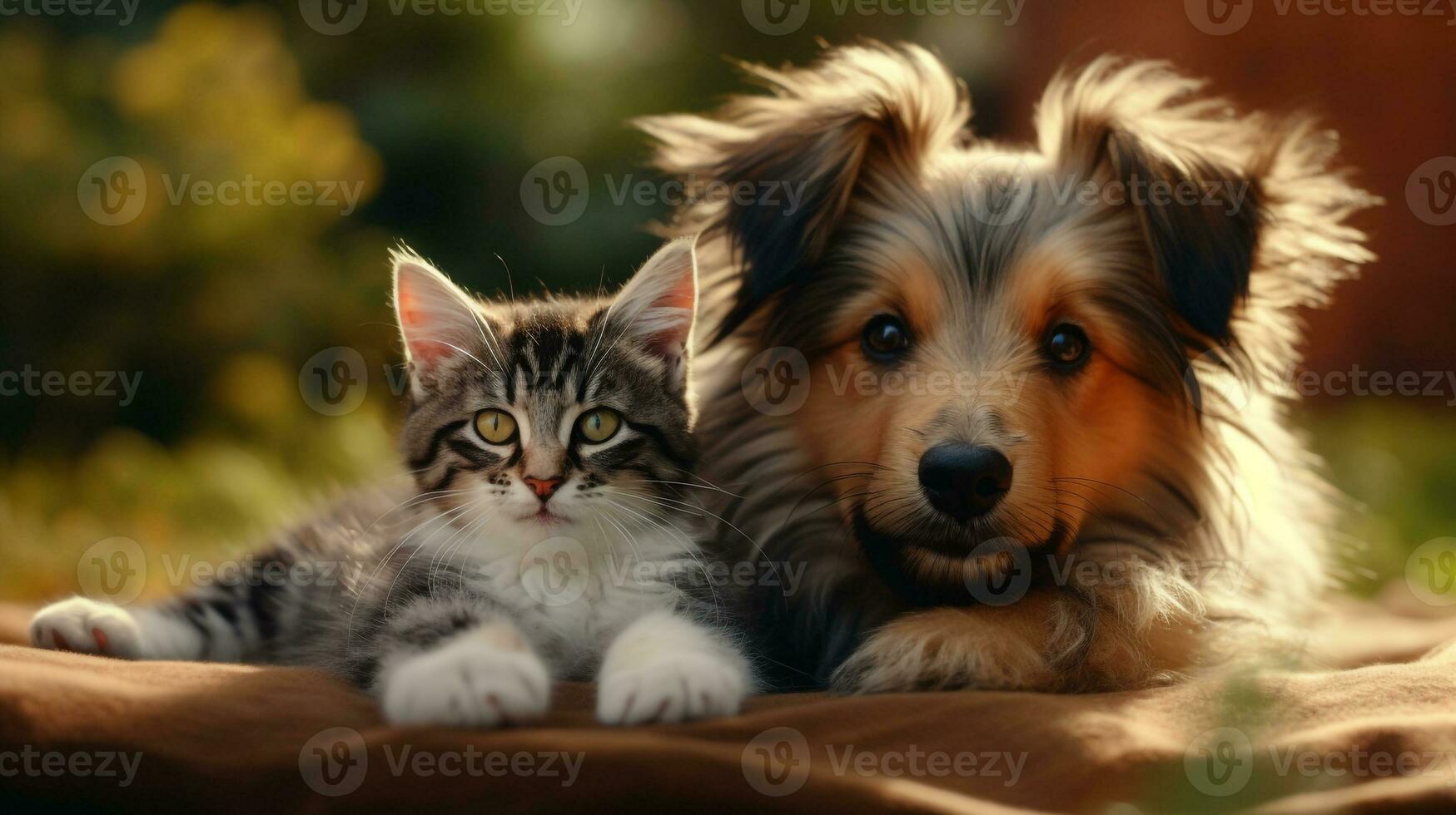 photo of dog and cat loving each other  . Generative AI