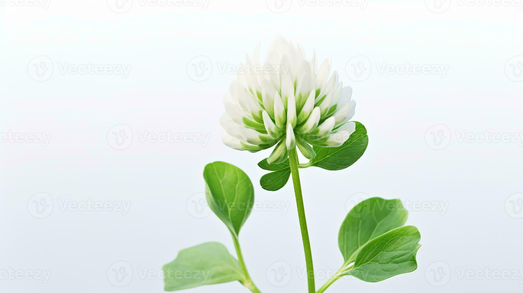 Photo of beautiful White Clover flower isolated on white background. Generative AI