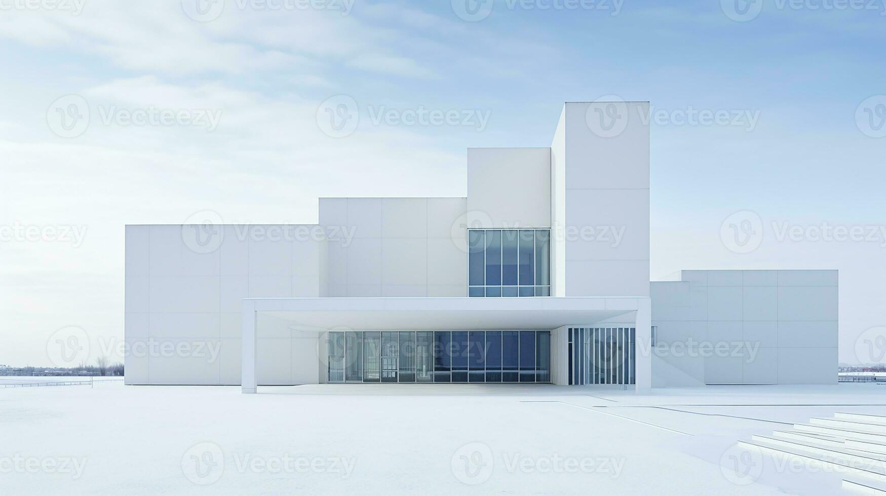 Modern architecture, white building with blue sky background. 3d render. Generative AI photo