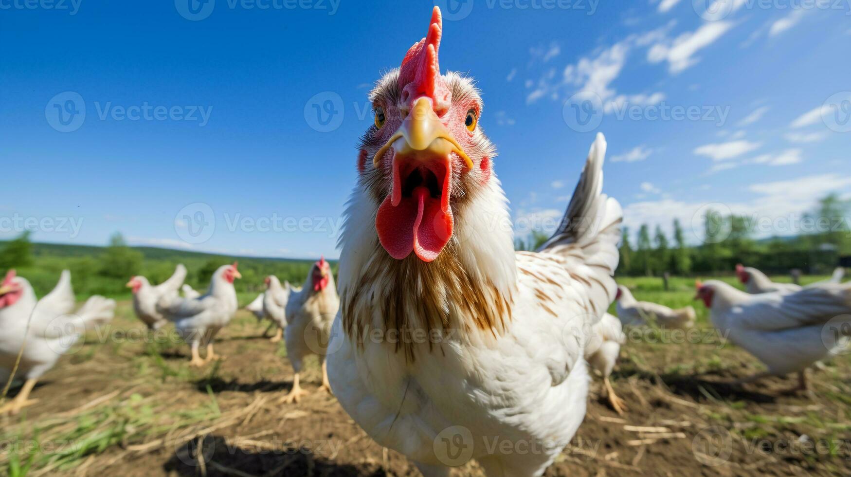 Photo of a Bantam Chicken in the Farmland. Generative AI