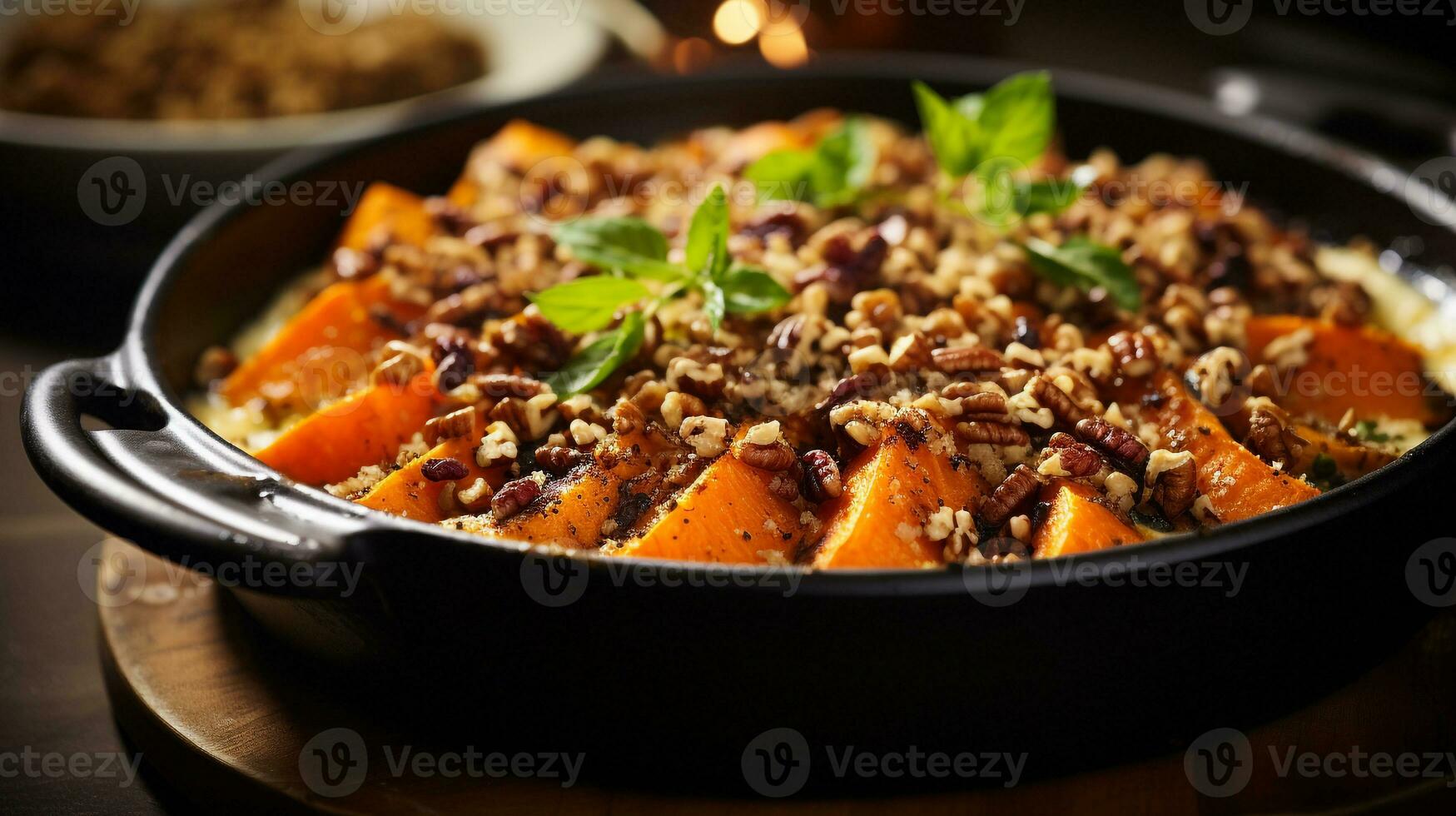 Photo of Sweet Potato Casserole as a dish in a high-end restaurant. Generative AI