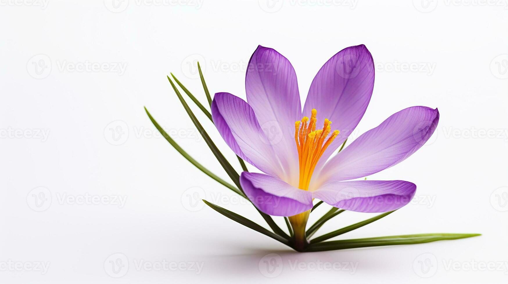 Photo of beautiful Crocus flower isolated on white background. Generative AI