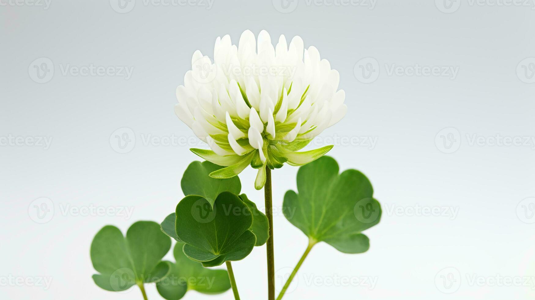 Photo of beautiful White Clover flower isolated on white background. Generative AI