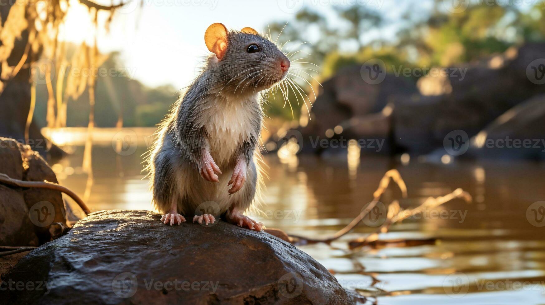 Close-up photo of a Crested Rat looking in their habitat. Generative AI