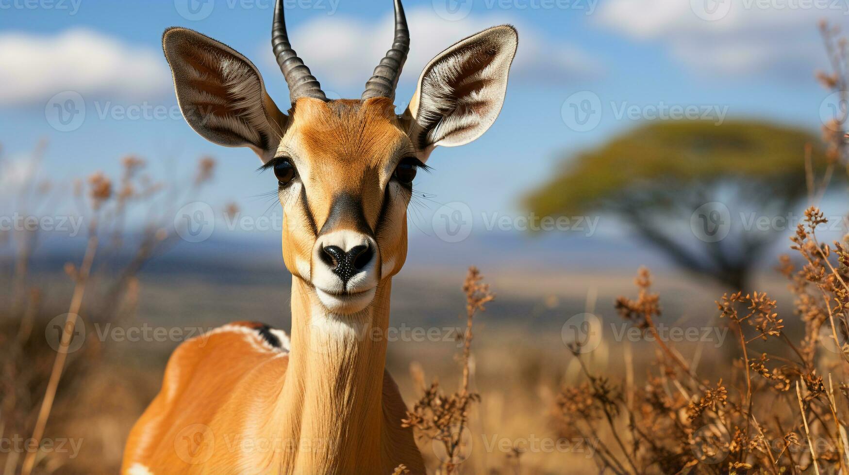 Close-up photo of a Impala looking any direction. Generative AI