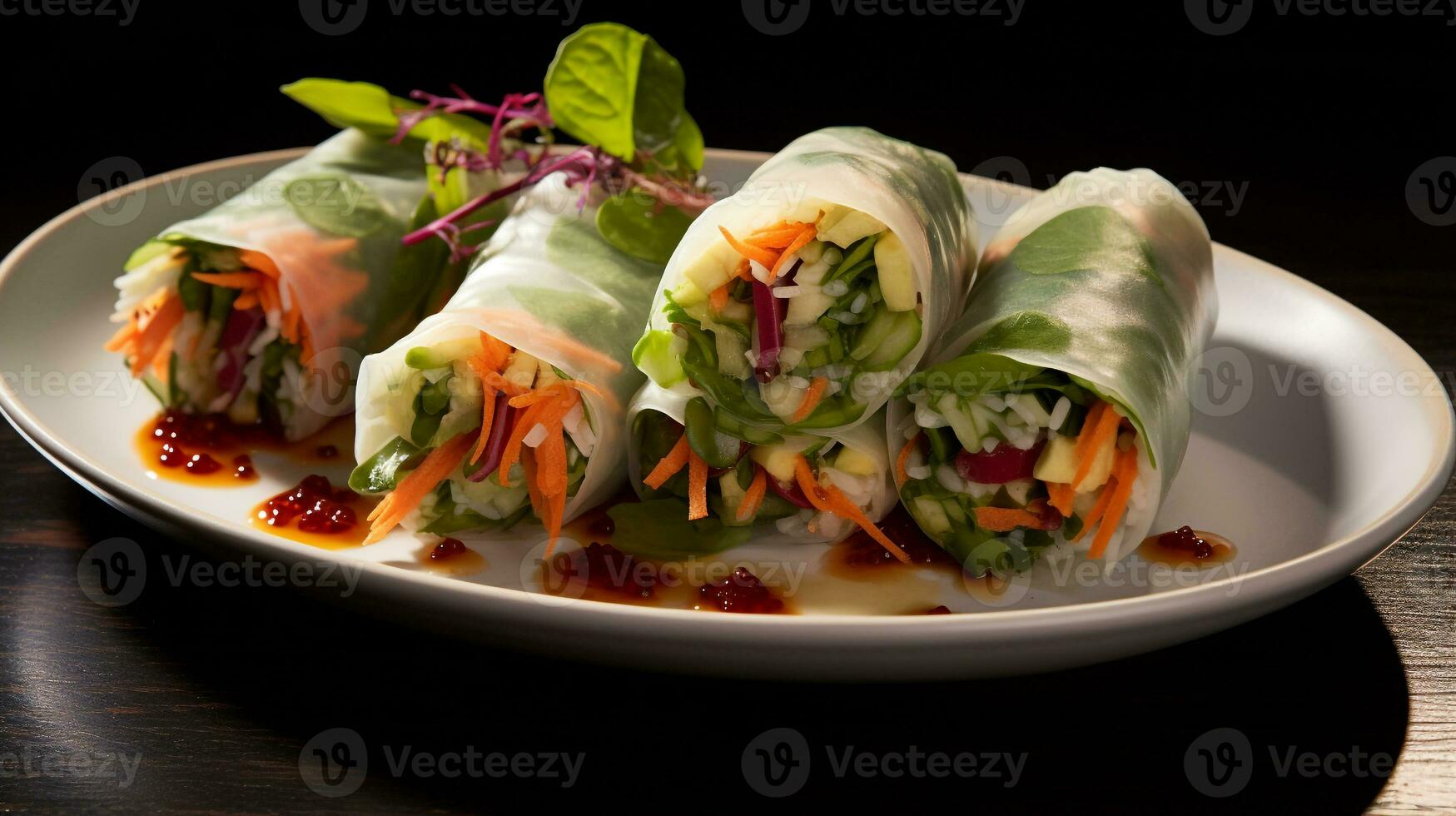 Photo of Summer Rolls as a dish in a high-end restaurant. Generative AI