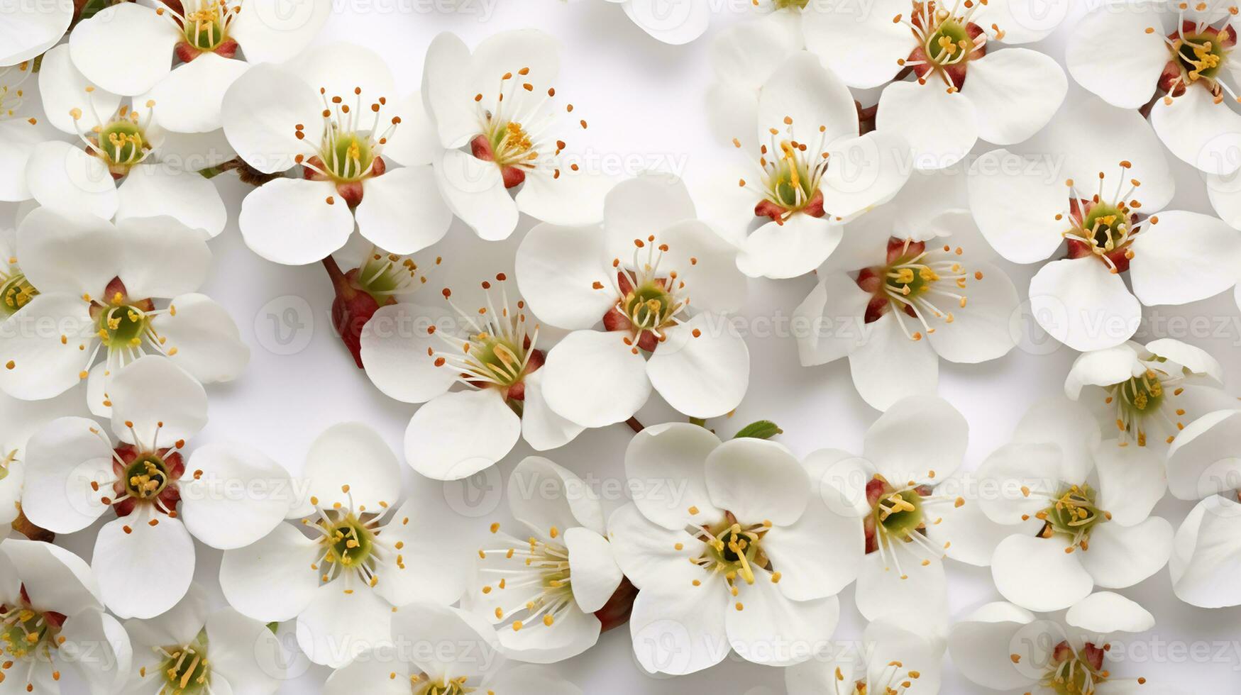 Hawthorn flower patterned background. Flower texture background. Generative AI photo