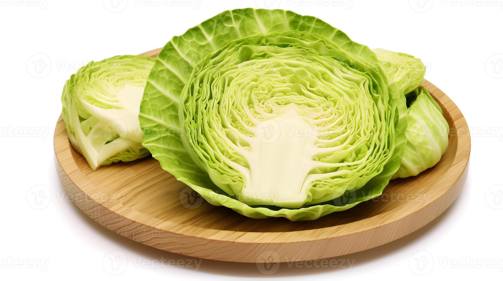 Photo of Sliced Cabbage on a plate isolated on white background. generative ai