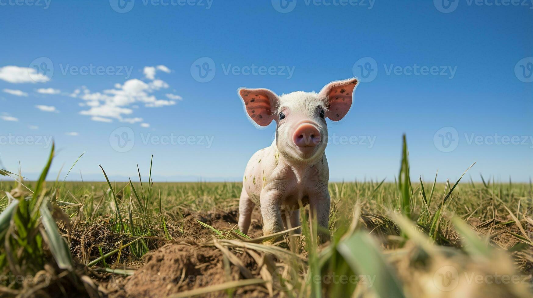 Photo of a Pig in the Farmland. Generative AI