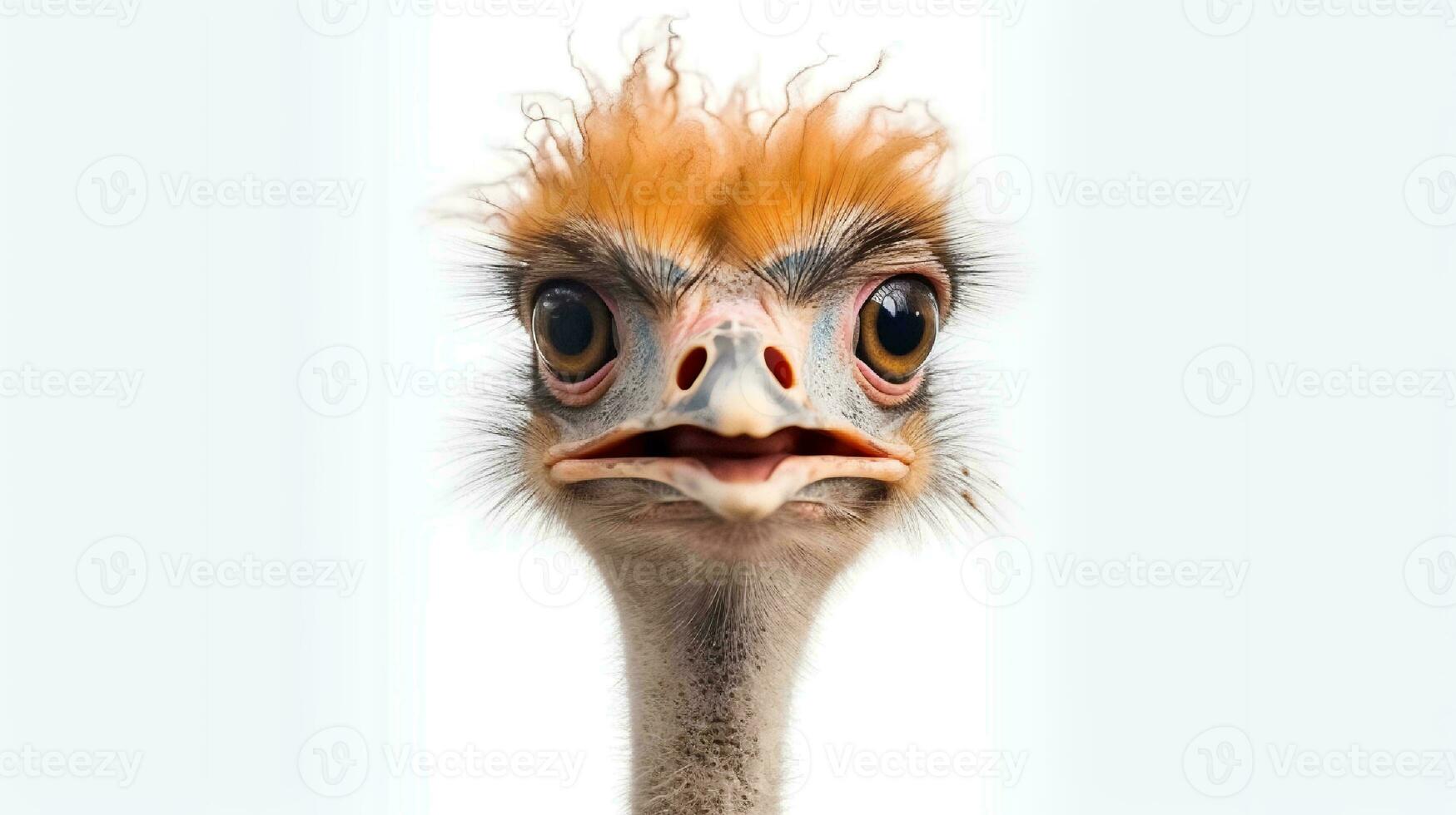 Photo of a ostrich on white background. Generative AI