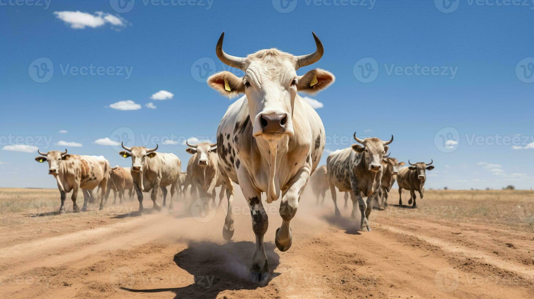 Photo of a Zebu under Blue Sky. Generative AI