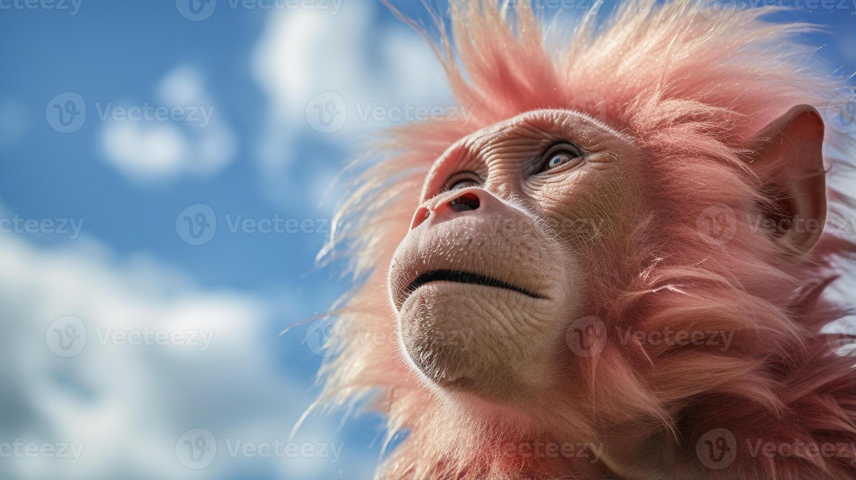 Photo of a Uakari monkey under Blue Sky. Generative AI