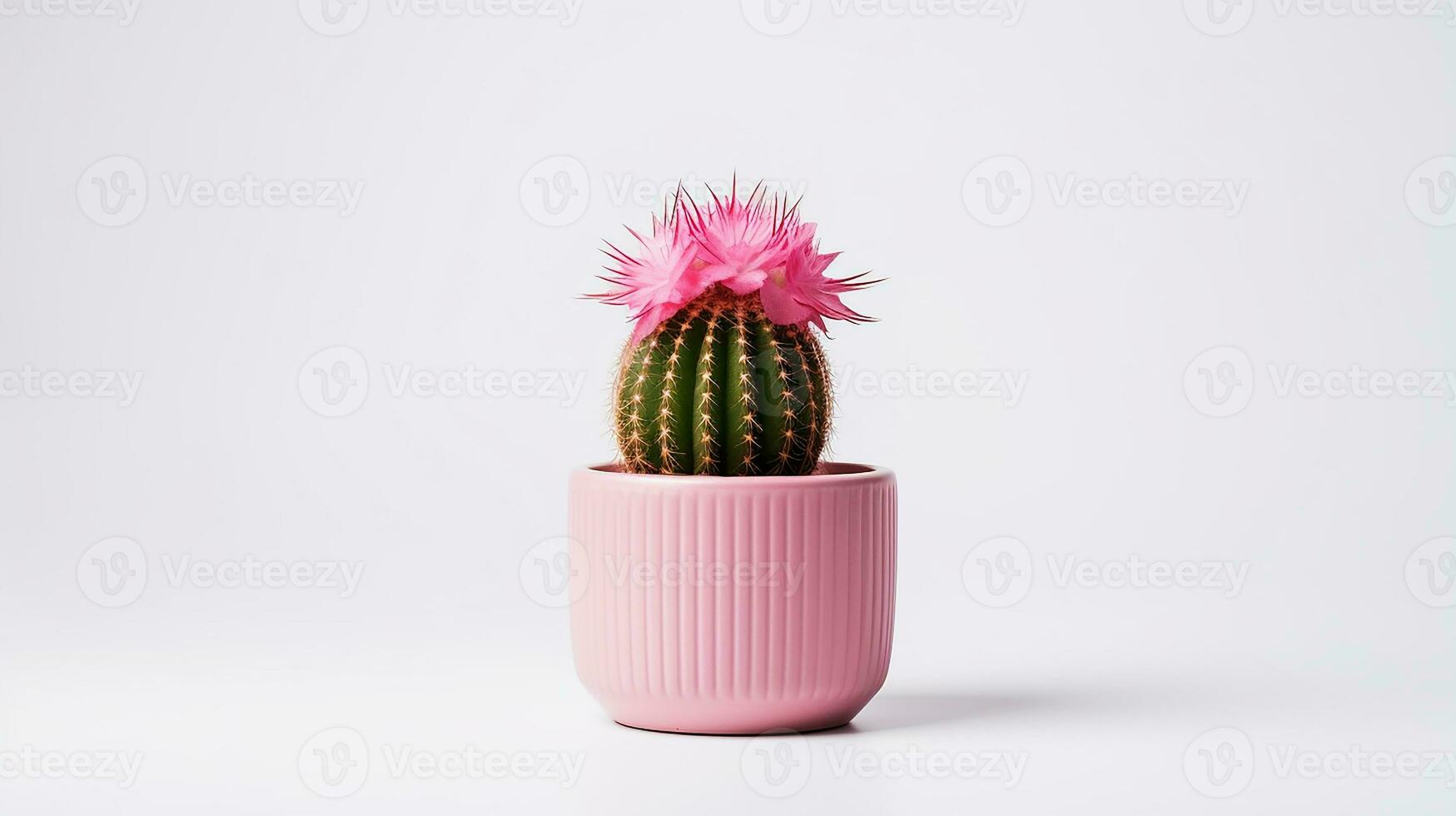 Photo of Cactus  flower in minimalist pot isolated on white background