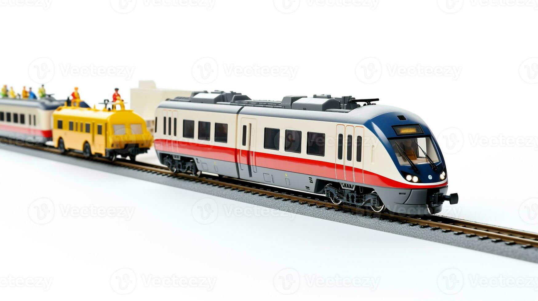 Displaying a 3D miniature Commuter Train. Generative AI photo