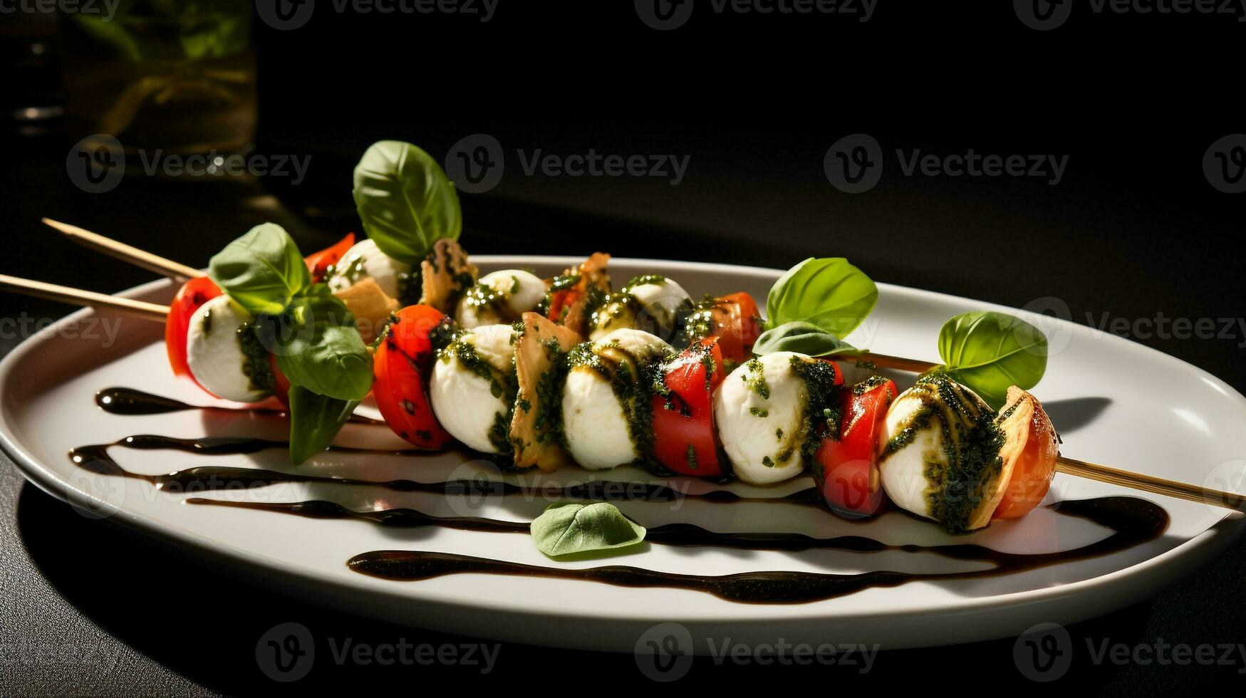 Photo of Caprese Skewers as a dish in a high-end restaurant. Generative AI